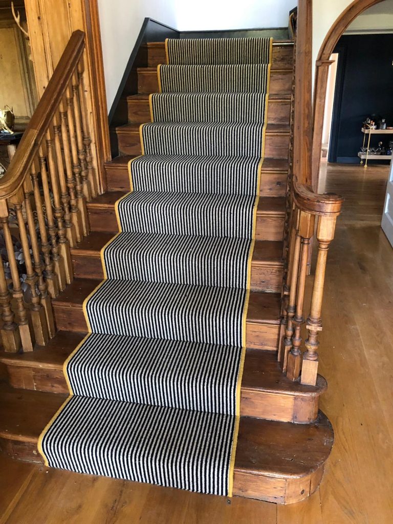 black and white striped stair runner